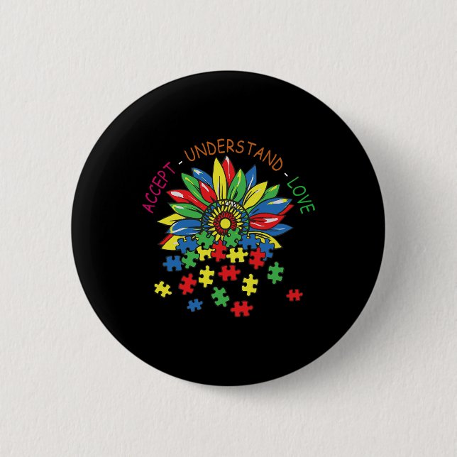 Flower Daisy Accept Understand Love Autism Awarene Button (Front)