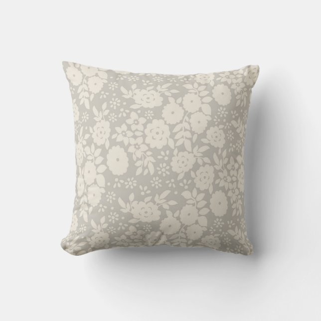 Flower Daisy Vintage Gray Pattern Throw Pillow (Front)