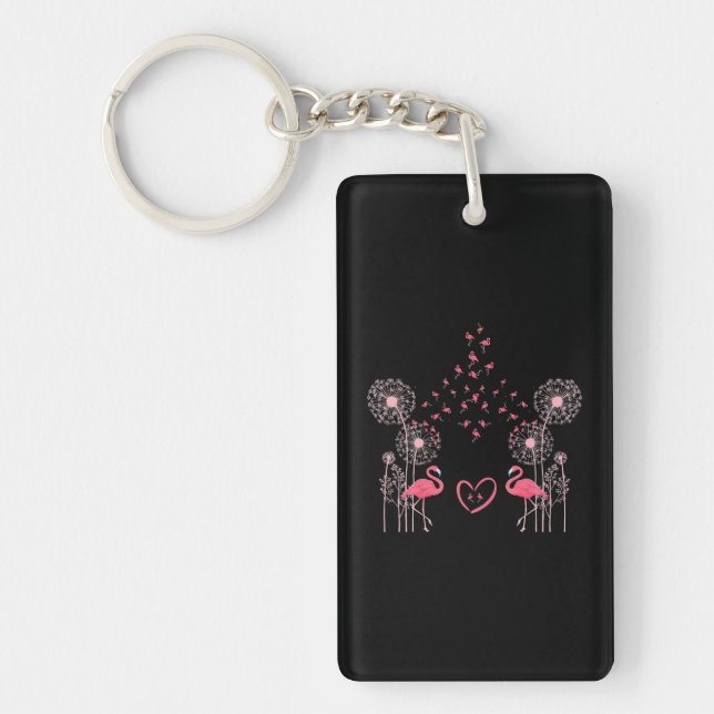 Flower Dandelion Exotic Animal Tropical Bird Pink Keychain (Front)