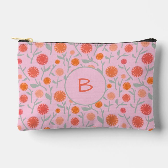 Flower Dandelion Monogram Personalized Accessory Pouch (Front)
