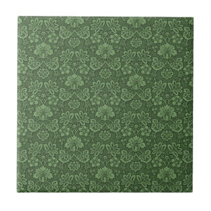 Flower Dark Green Victorian Style Pattern Ceramic Tile