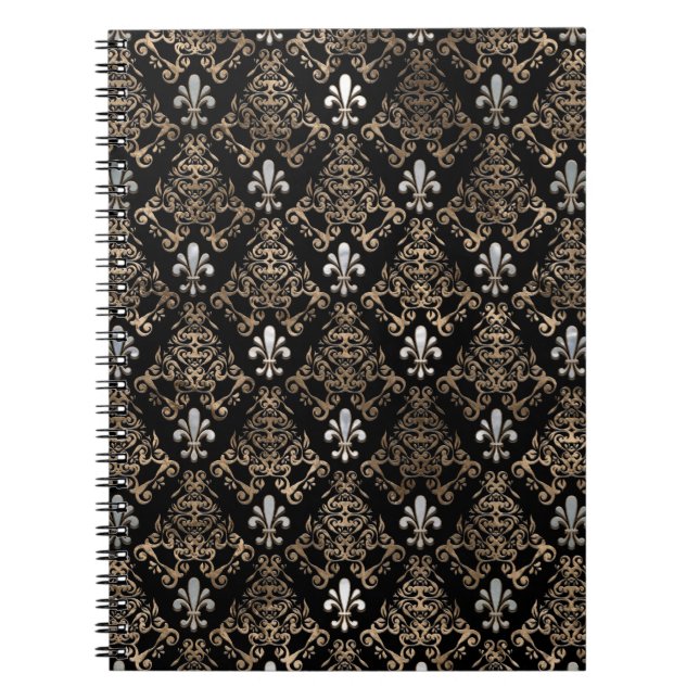 Flower-de-lis pattern pearl and gold notebook (Front)