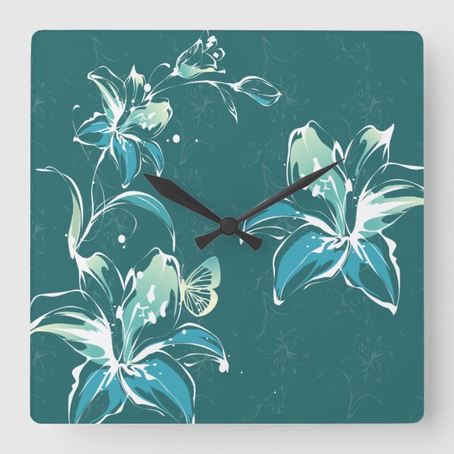 Flower Decor 9 Wall Clocks & Numeral Options (Front)