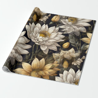 flower decor with a black background wrapping paper