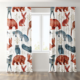 Flower Decorated Colorful Woodland Animals Pattern Sheer Curtains