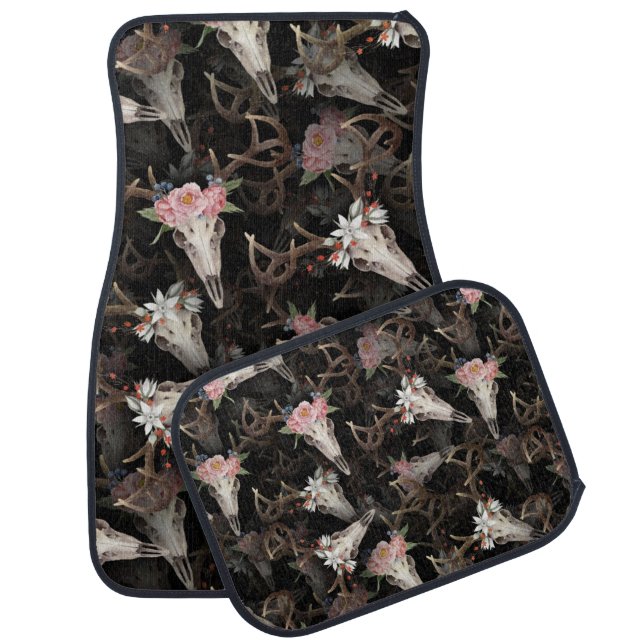 Flower Deer Skulls Pattern Car Floor Mat (Set)