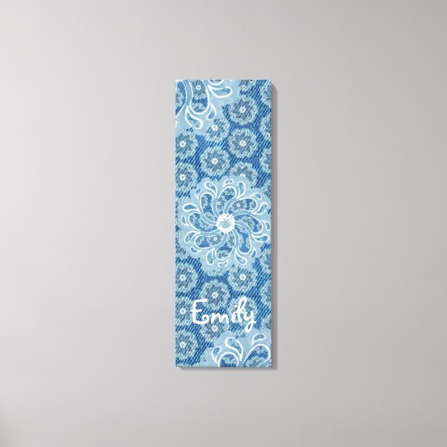 Flower & denim triptych (3 Piece) blue canvas wrap (Front)