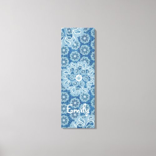 Flower  denim triptych 3 Piece blue canvas wrap