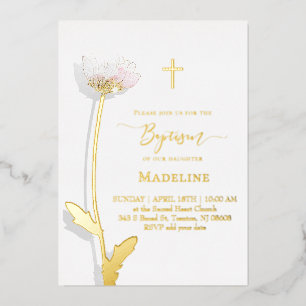  flower design Baptism Foil Invitation