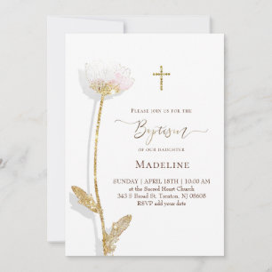  flower design Baptism Invitation
