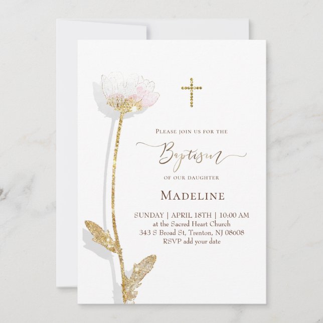  flower design Baptism Invitation (Front)