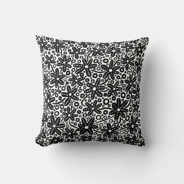 Flower Design - Black Throw Pillow (Front)