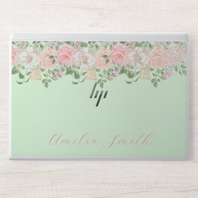 Flower Design Custom Name Monogram HP Laptop Skin (Front)