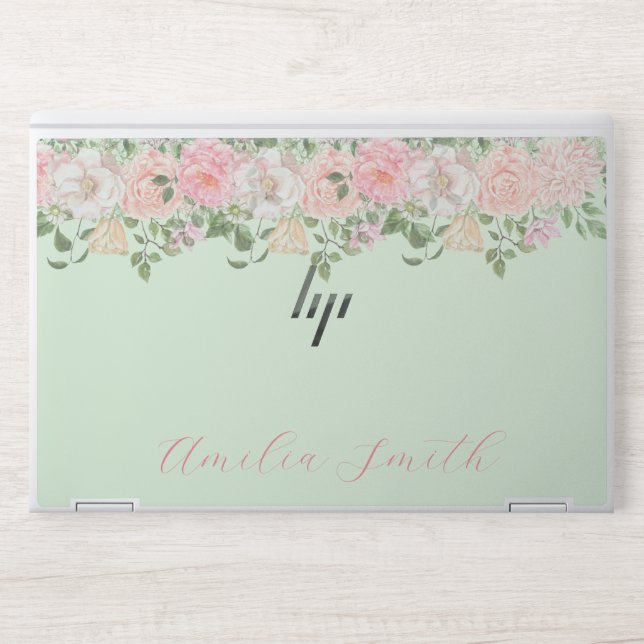 Flower Design Custom Name Monogram HP Laptop Skin (Front)