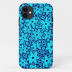 Flower Design - Cyan on Deep Navy.pdf iPhone Case