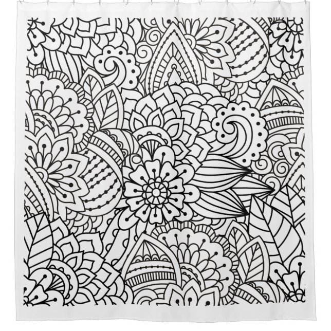 Flower Design Doodle Shower Curtain (Front)