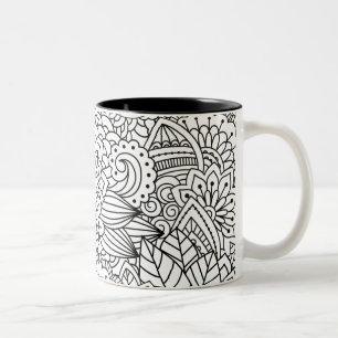 Flower Design Doodle Two-Tone Coffee Mug