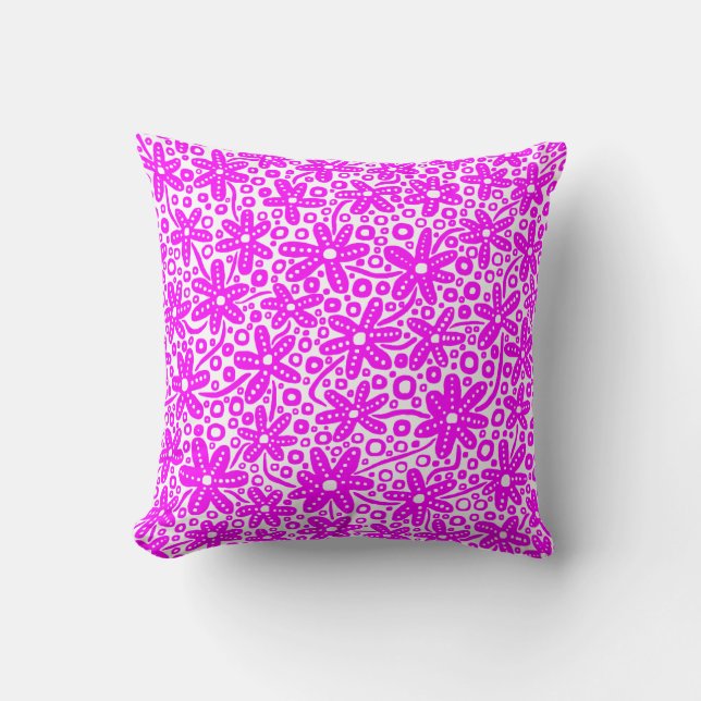Flower Design - Magenta on White Throw Pillow (Front)