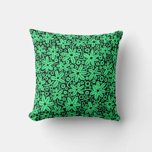 Flower Design - Mint Green on Black Throw Pillow