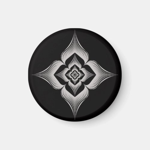 flower design on black background round magnet