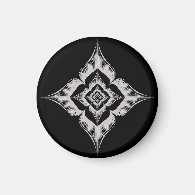 flower design on black background round magnet (Front)