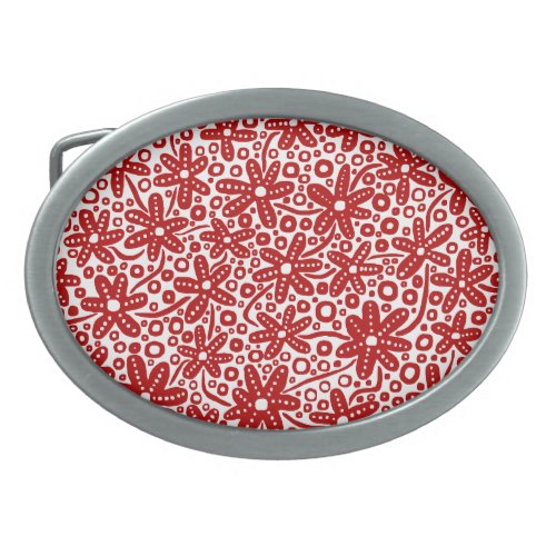 Flower Design _ Ruby Red on White Belt Buckle