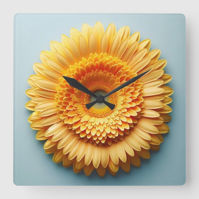 flower design square wall clock (Front)