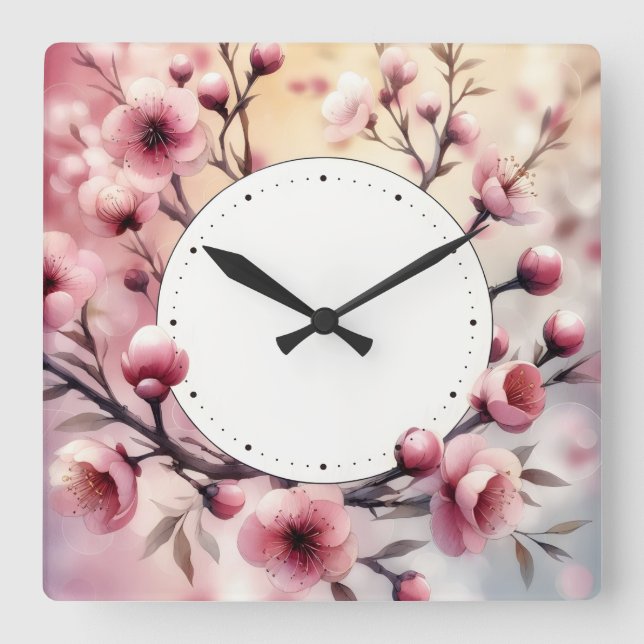 flower design square wall clock (Front)