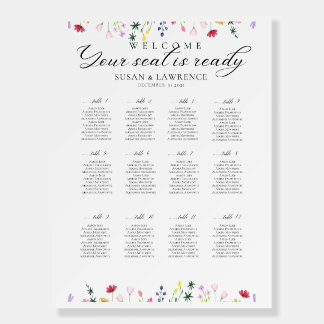 Flower Design Wedding 12 Table Seating Chart Foam Board