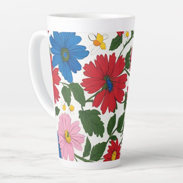 Flower designed large latte mug (Left Angle)