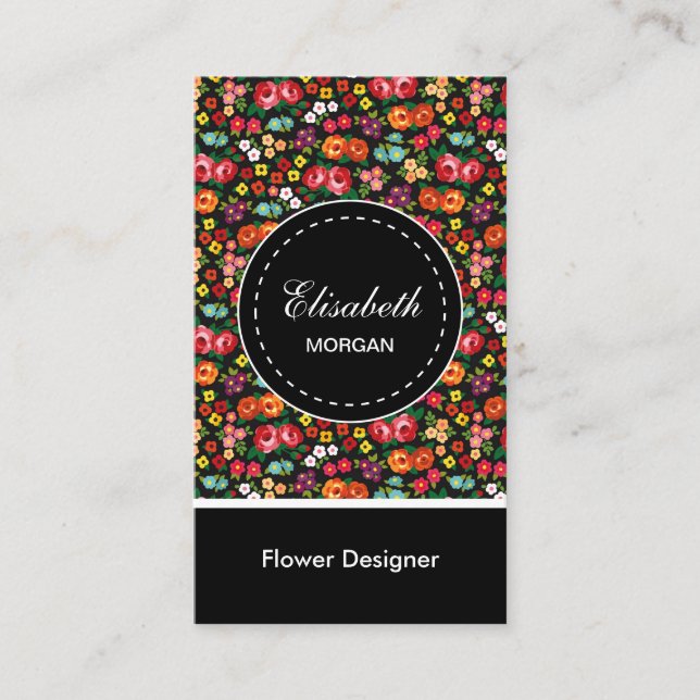 Flower Designer Colorful Floral Pattern Business Card (Front)