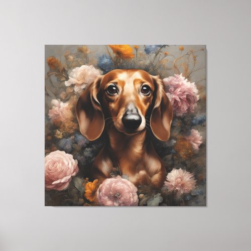 Flower Dog Breed Portraits 1 Canvas Print