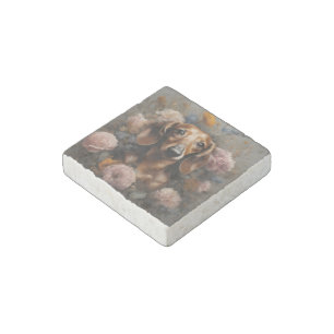 Flower Dog Breed Portraits 1 Stone Magnet