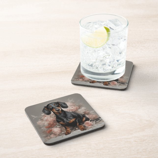 Flower Dog Breed Portraits 2 Beverage Coaster (Right Side)