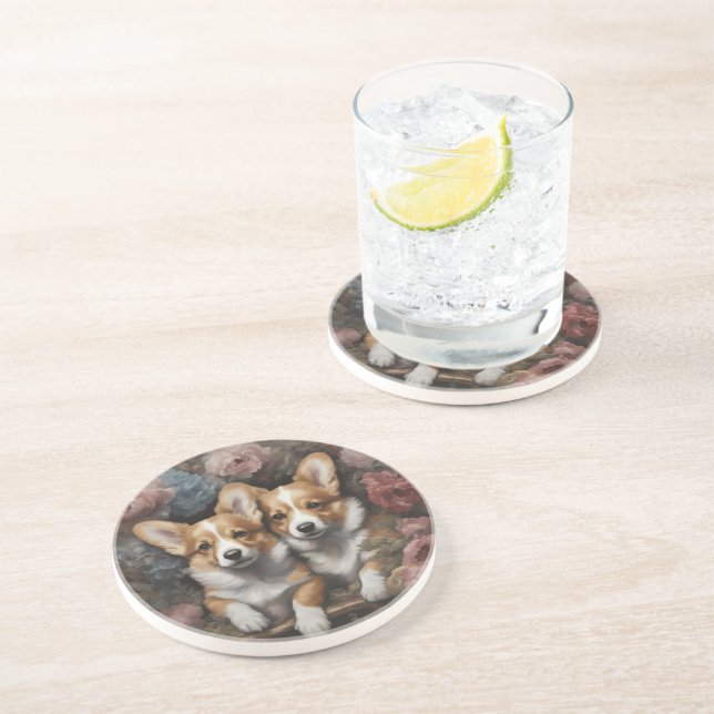 Flower Dog Breed Portraits 5 Coaster (Side)