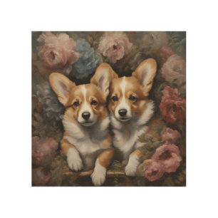 Flower Dog Breed Portraits 5 Wood Wall Art