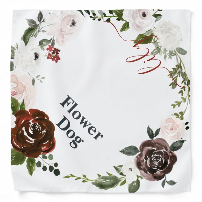 Flower Dog | Dog in Wedding Monogram Pet  Bandana (Front)