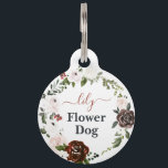 Flower Dog | Dog in Wedding Monogram Pet ID Tag<br><div class="desc">Who doesn't want to show off their fur-babies on one of the most special days in their lives? Designs features beautiful floral wreath framing your choice of personalization. "Flower Dog" and pet name inscribed on the front with the wedding date on the back. Add your custom wording to this design...</div>
