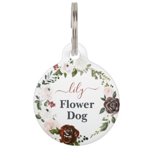 Flower Dog Dog in Wedding Monogram Pet ID Tag