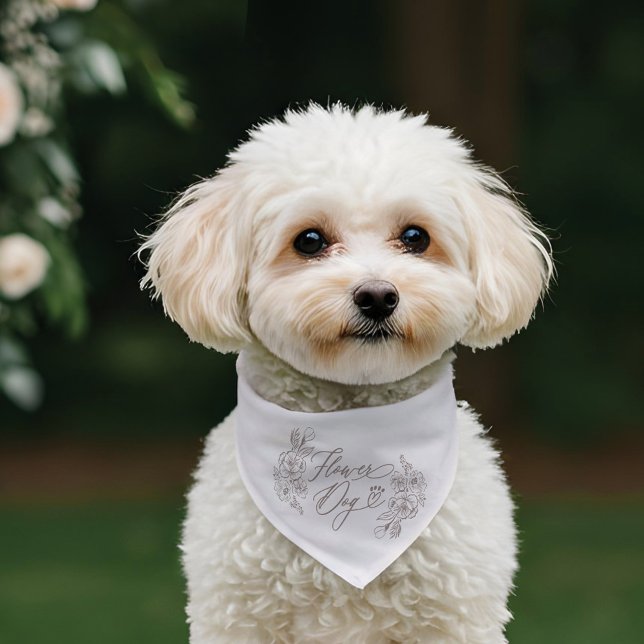 Flower Dog Script Heart Paw Print Floral Wedding Pet Bandana Collar (Flower Dog Script Heart Paw Print Floral Wedding Pet Bandana Collar)