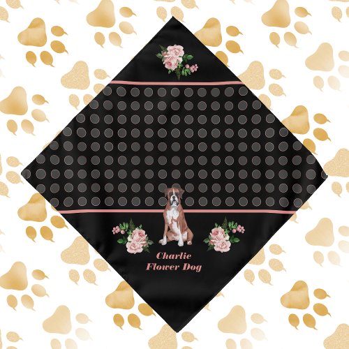 Flower Dog Wedding Peach Floral and Gray Circles Bandana