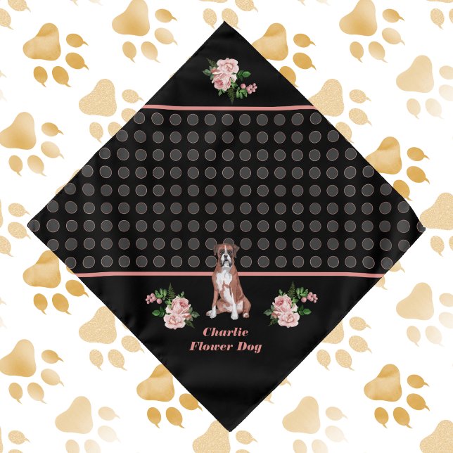 Flower Dog Wedding Peach Floral and Gray Circles Bandana (Creator Uploaded)
