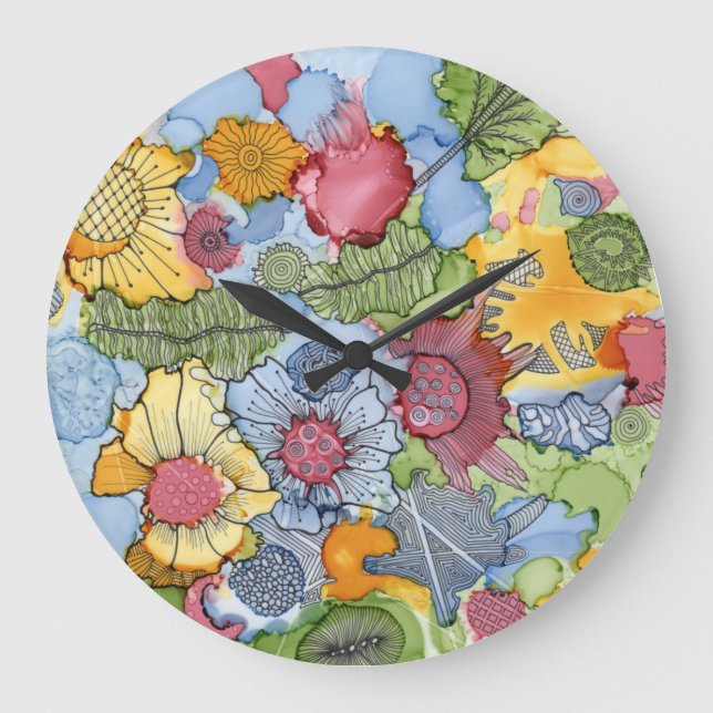 Flower Doodle Acrylic Wall Clock (Front)