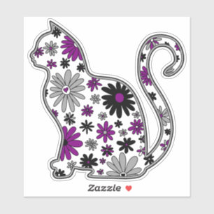 Flower doodle cat LGBTQ+ Ace Pride Flag Sticker