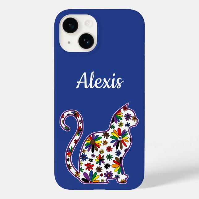 Flower doodle cat LGBTQ+ Rainbow POC Pride Flag Case-Mate iPhone Case (Back)