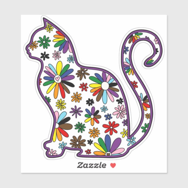 Flower doodle cat LGBTQ+ Rainbow Progress Pride Fl Sticker (Sheet)