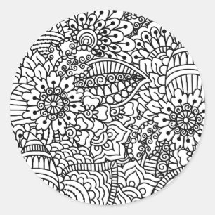 Flower Doodle Classic Round Sticker