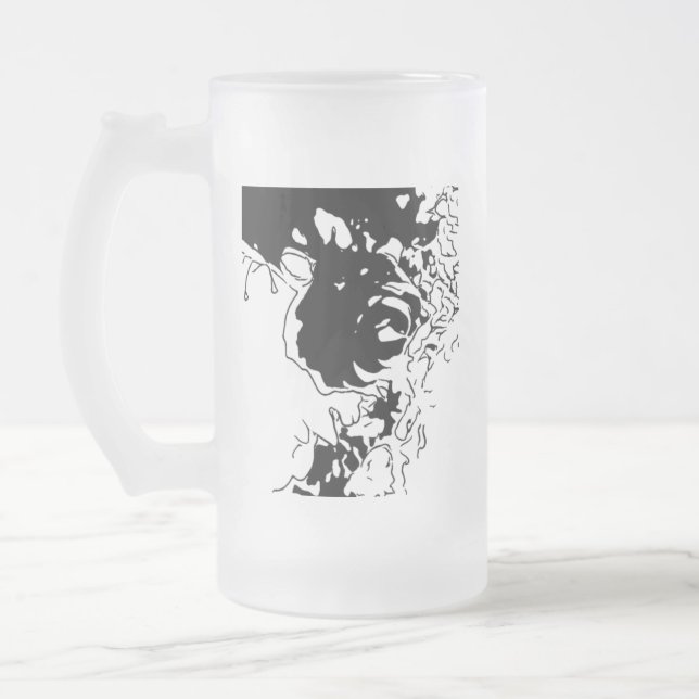 Flower Doodle Frosted Glass Beer Mug (Left)