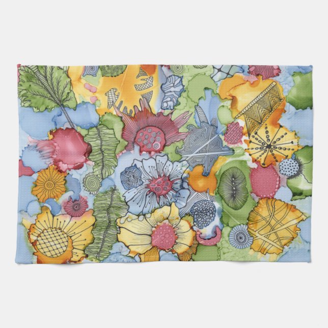 Flower Doodle Kitchen Towel (Horizontal)