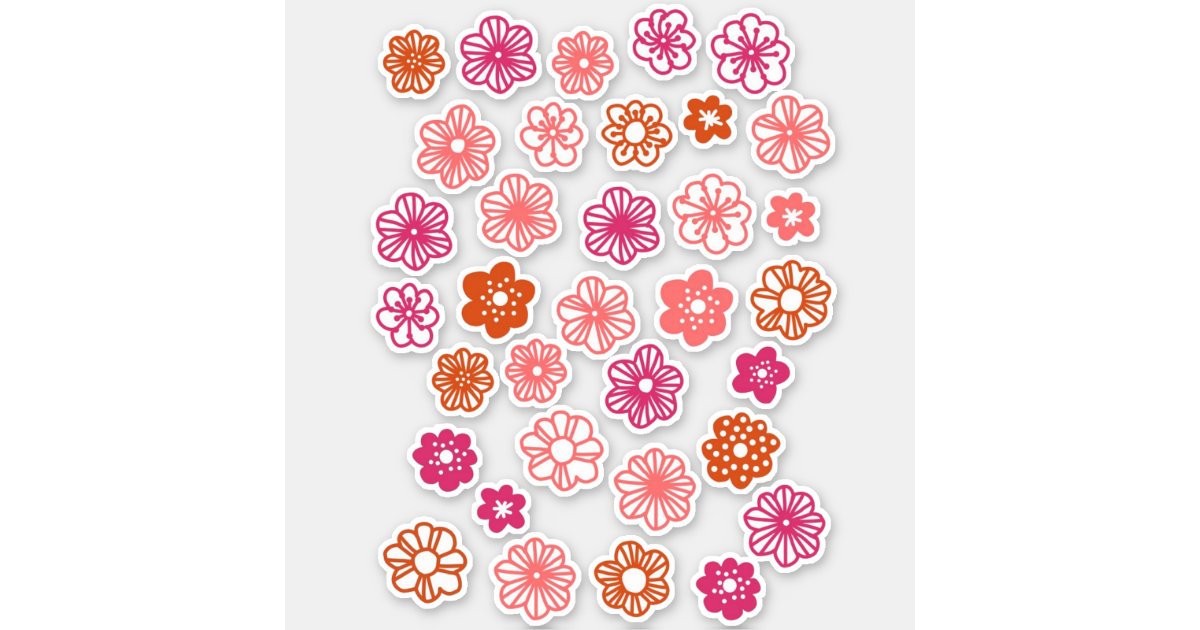 Sticker Cute seamless pattern with red contour autumn leaves on